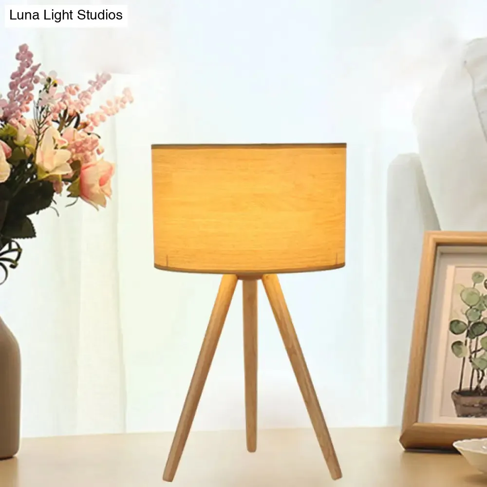 Minimalist Wood Tripod Bedside Table Lamp with Fabric Shade - 1 Bulb Night Light