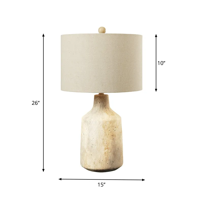 Modern Cement Nightstand Light - 1-Light Bedside Table Lamp with White Fabric Lampshade