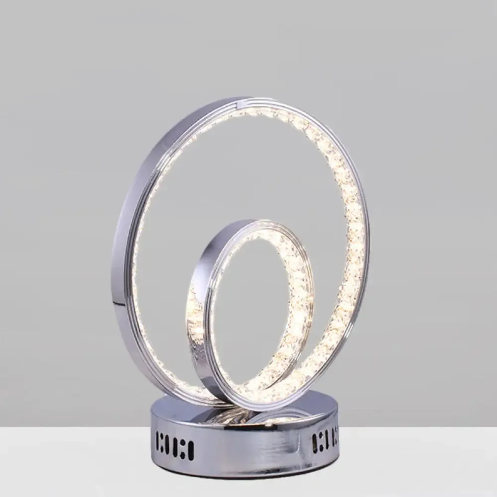 Modern Minimalist Circle Nightstand Lamp: Metallic LED Task Lighting in Chrome - Perfect for Study Rooms