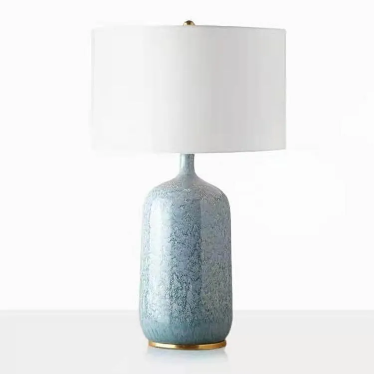 Modern Minimalist Cylindrical Ceramic Fabric 1-Light Table Lamp