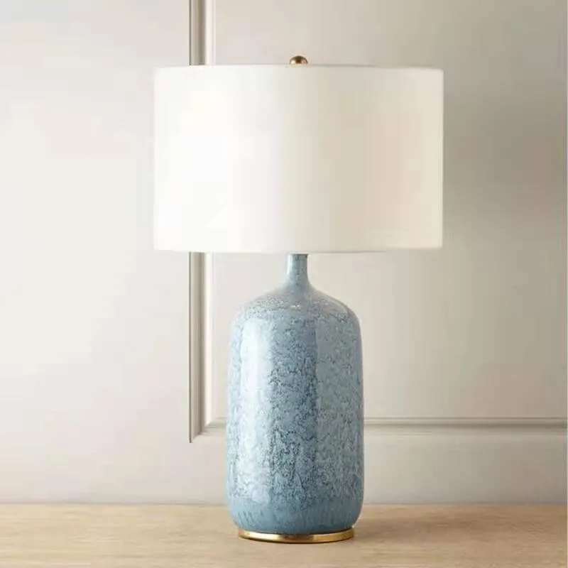 Modern Minimalist Cylindrical Ceramic Fabric 1-Light Table Lamp