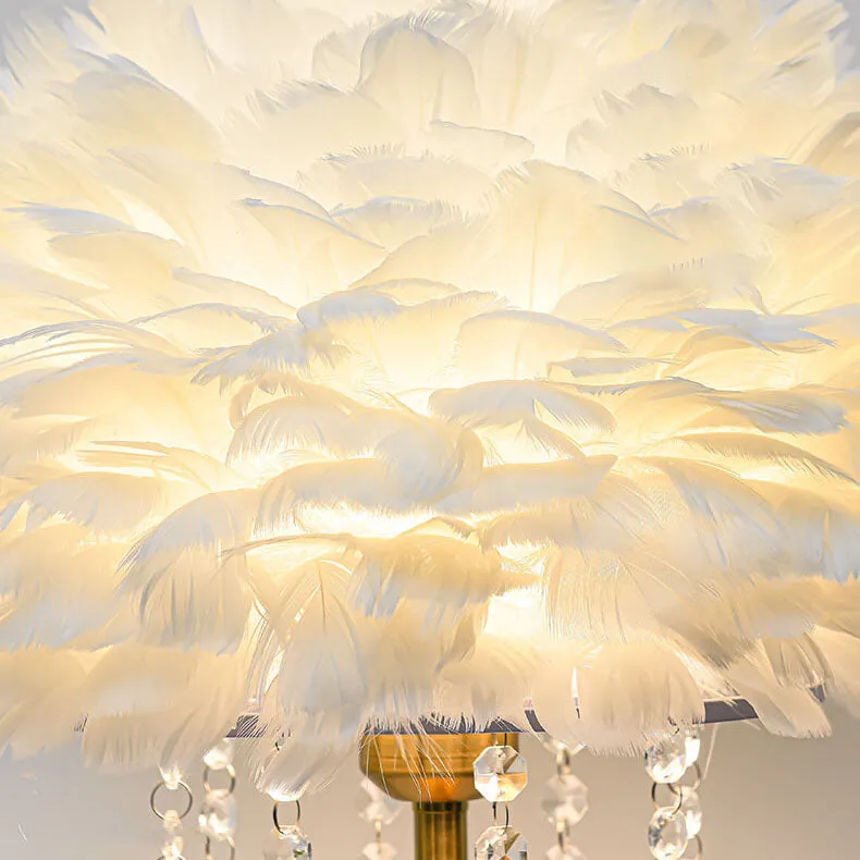 Modern Minimalist Feather Round Crystal Beads 1-Light Table Lamp