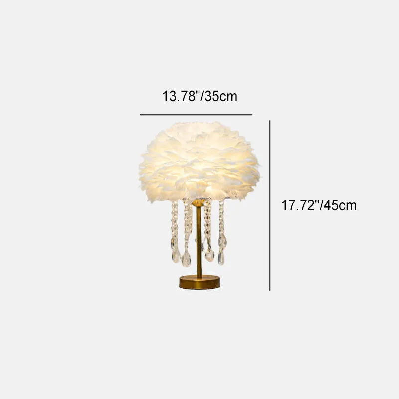 Modern Minimalist Feather Round Crystal Beads 1-Light Table Lamp