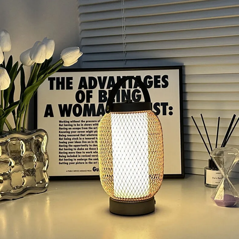 Modern Minimalist Grid Lantern Acrylic Iron Portable USB LED Table Lamp