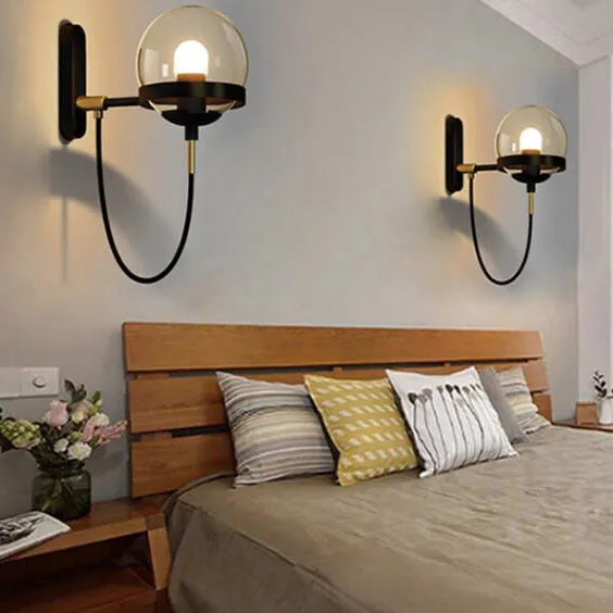 Modern Minimalist Round Ball Electroplated Copper Glass 1-Light Wall Sconce Lamp For Bedroom