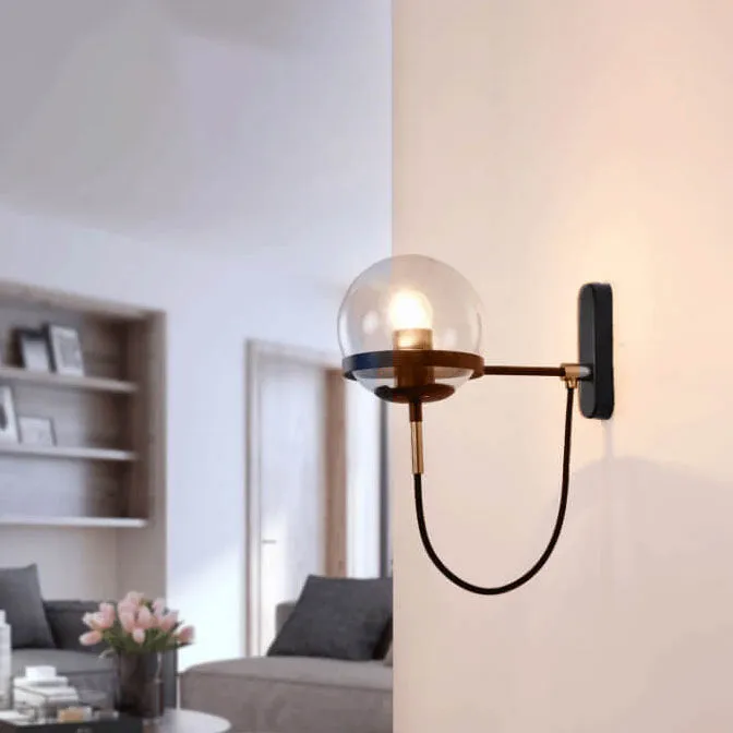 Modern Minimalist Round Ball Electroplated Copper Glass 1-Light Wall Sconce Lamp For Bedroom