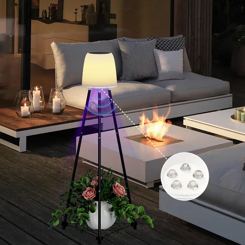 Modern Minimalist Solar Tripod Round Iron ABS PP PC LED Plant Planter Standing Floor Lamp For Garden