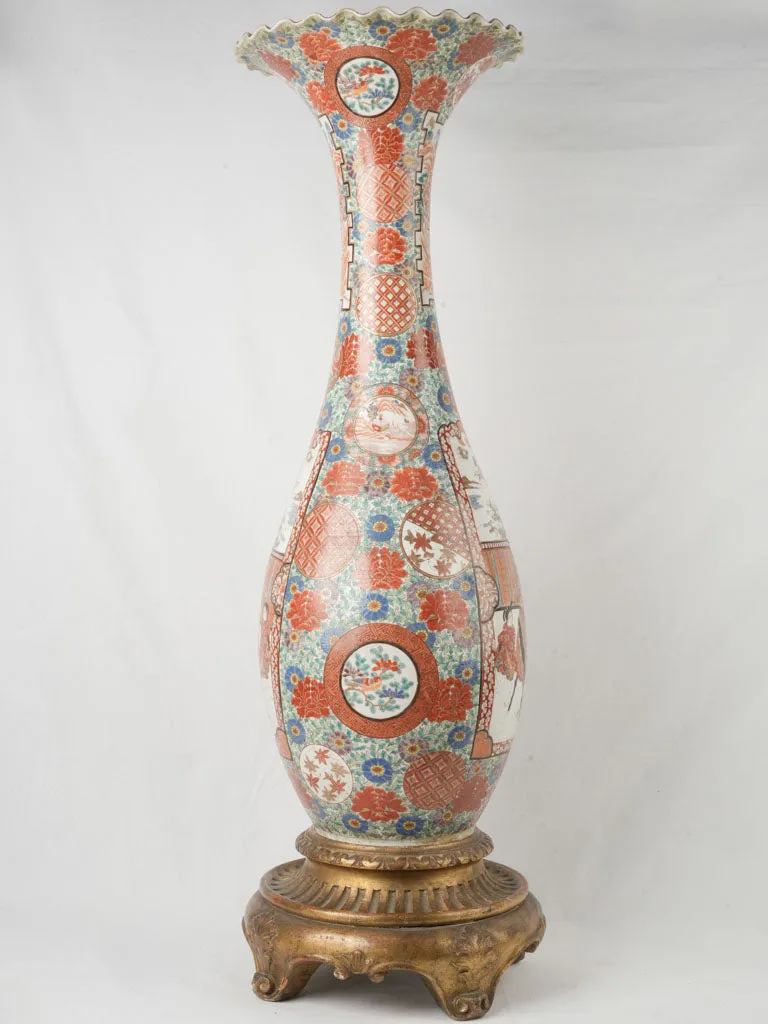 Monumental Pair of Late 19th-Century Japanese Imari Porcelain Vases on Gilded Bases 49½"