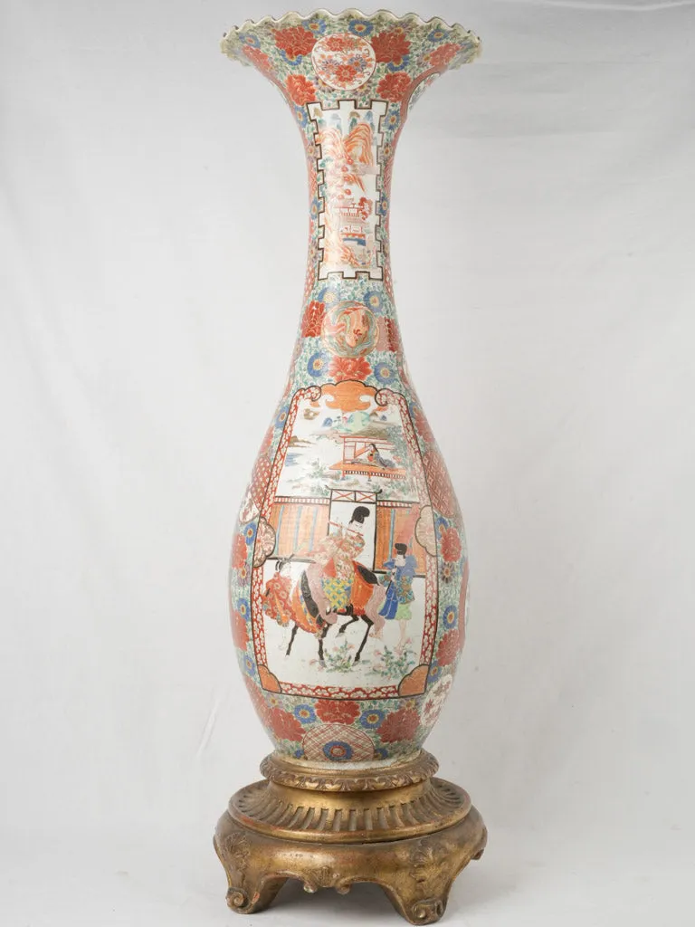 Monumental Pair of Late 19th-Century Japanese Imari Porcelain Vases on Gilded Bases 49½"