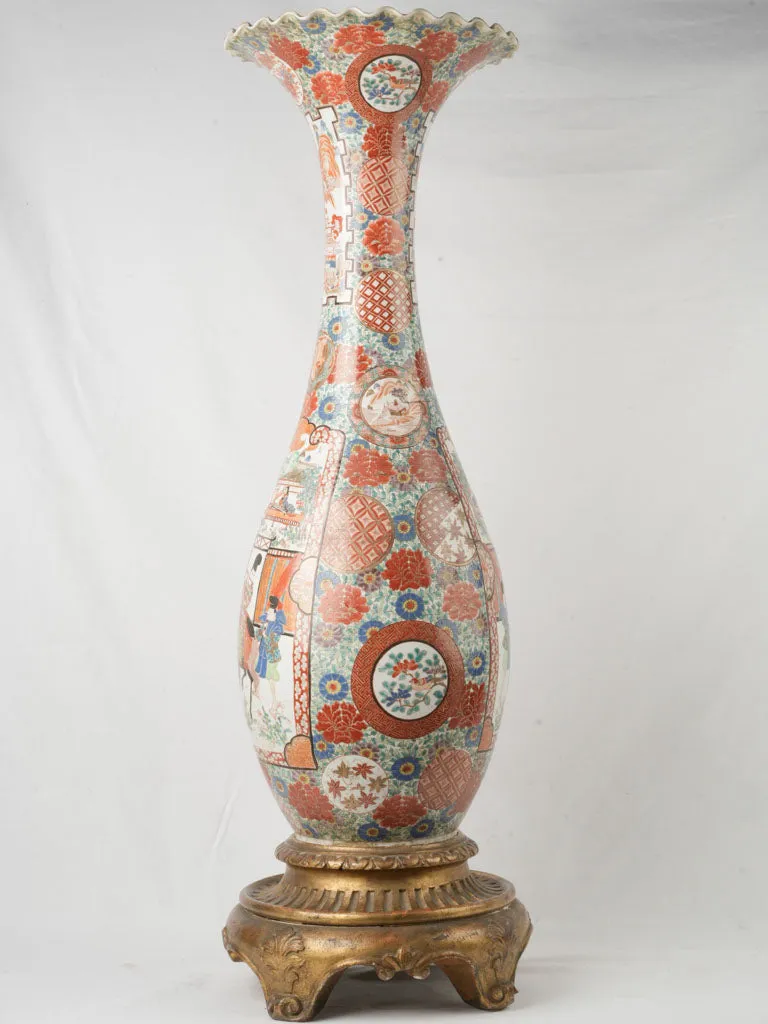 Monumental Pair of Late 19th-Century Japanese Imari Porcelain Vases on Gilded Bases 49½"