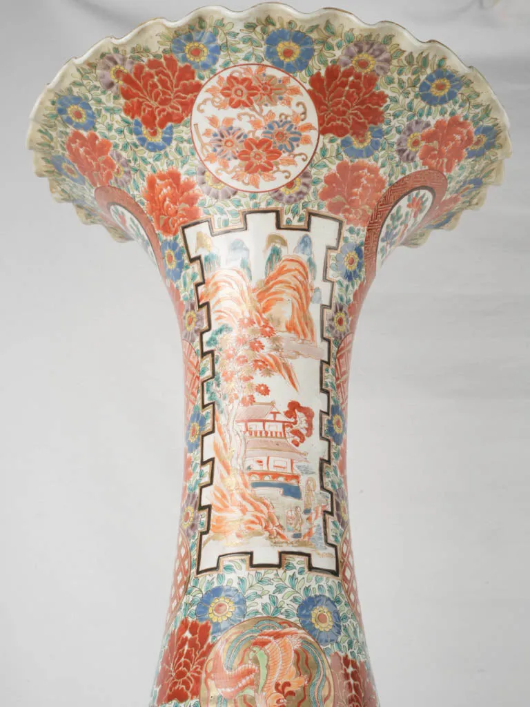 Monumental Pair of Late 19th-Century Japanese Imari Porcelain Vases on Gilded Bases 49½"