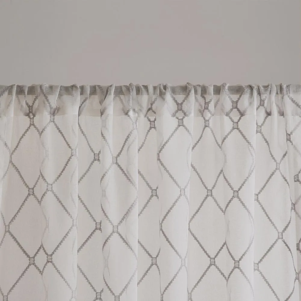 Moroccan Embroidered Diamond Sheer Window Panel