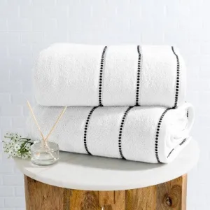 New - 2pc Luxury Cotton Bath Towels Sets White - Yorkshire Home: Striped Microfiber, Lightweight, Machine Washable