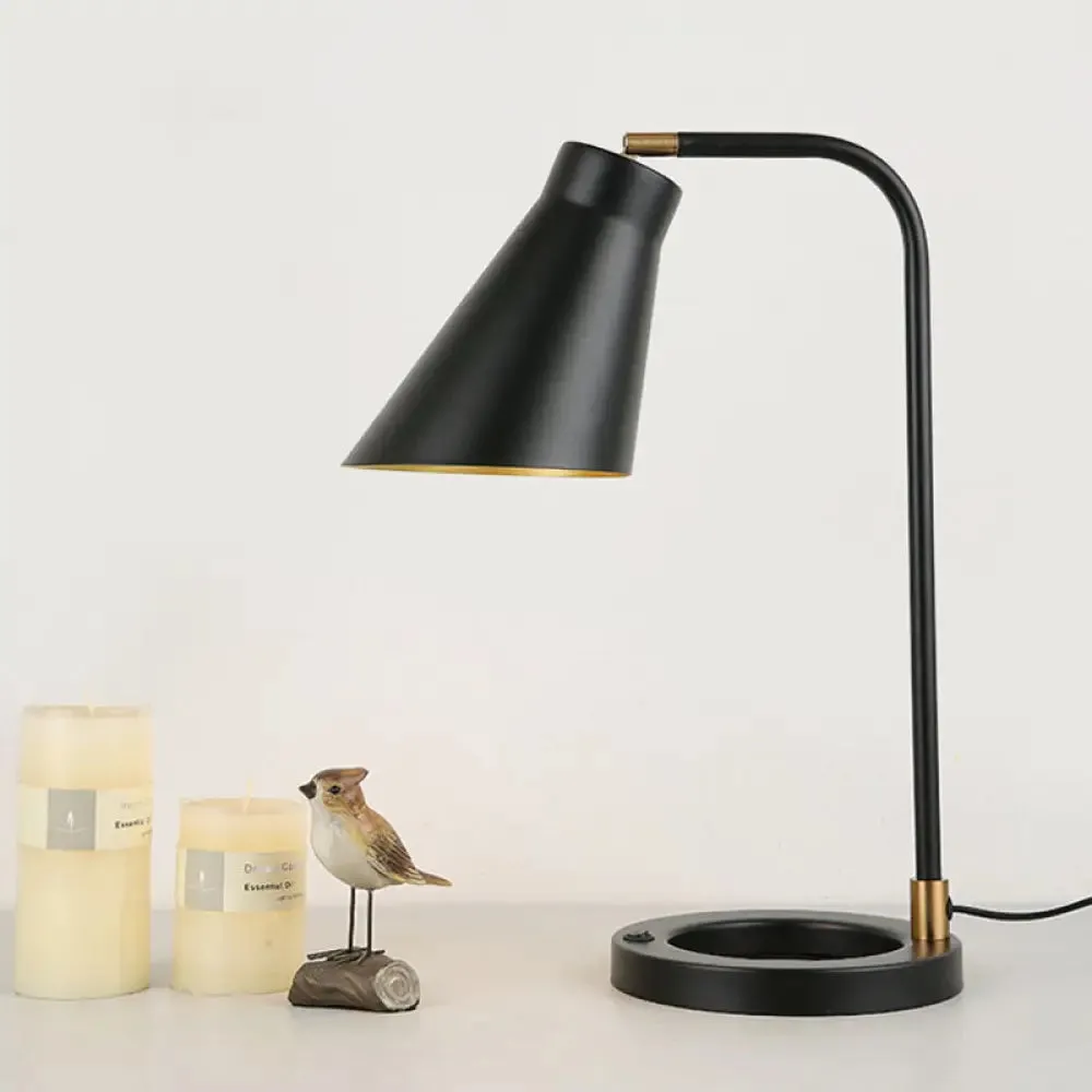 Noemi - Black Minimalist Metal Table Light with Angled Shade and Squared Stand