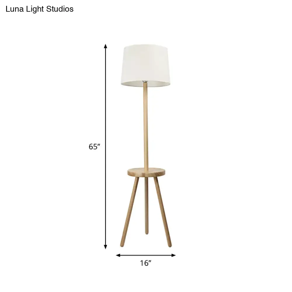 Nordic White Drum Floor Lamp with Tripod and Table - 1 Head Fabric Stand Up Lighting