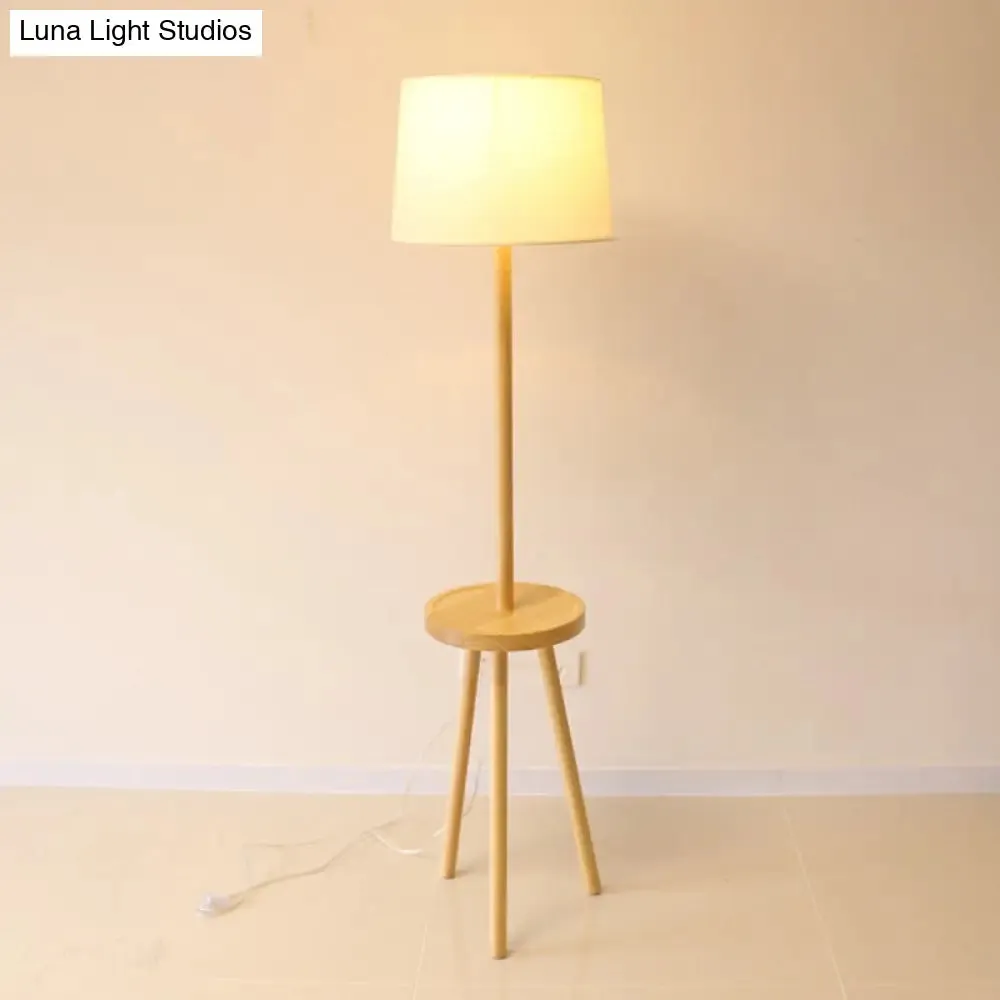 Nordic White Drum Floor Lamp with Tripod and Table - 1 Head Fabric Stand Up Lighting