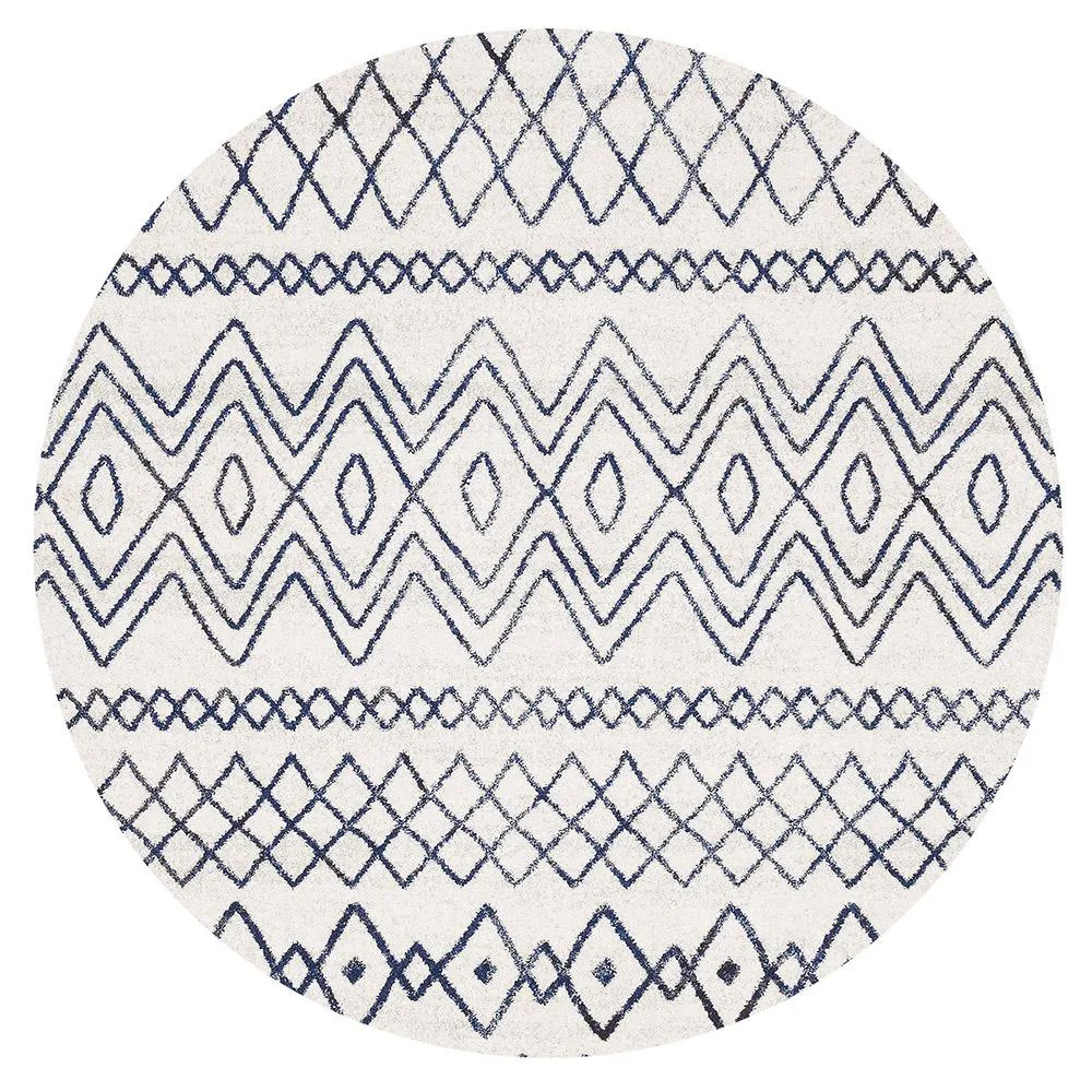 Oasis 453 Round Rug (White Blue) by Rug Culture