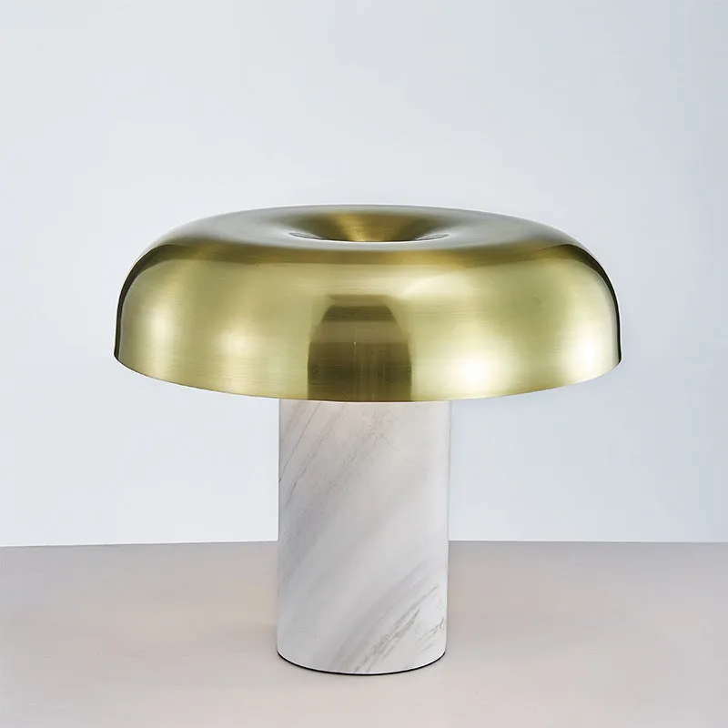 Olive - Minimalist Mushroom Table Stand Light Minimalist Marble 1-Light White and Bronze Finish Night Lamp