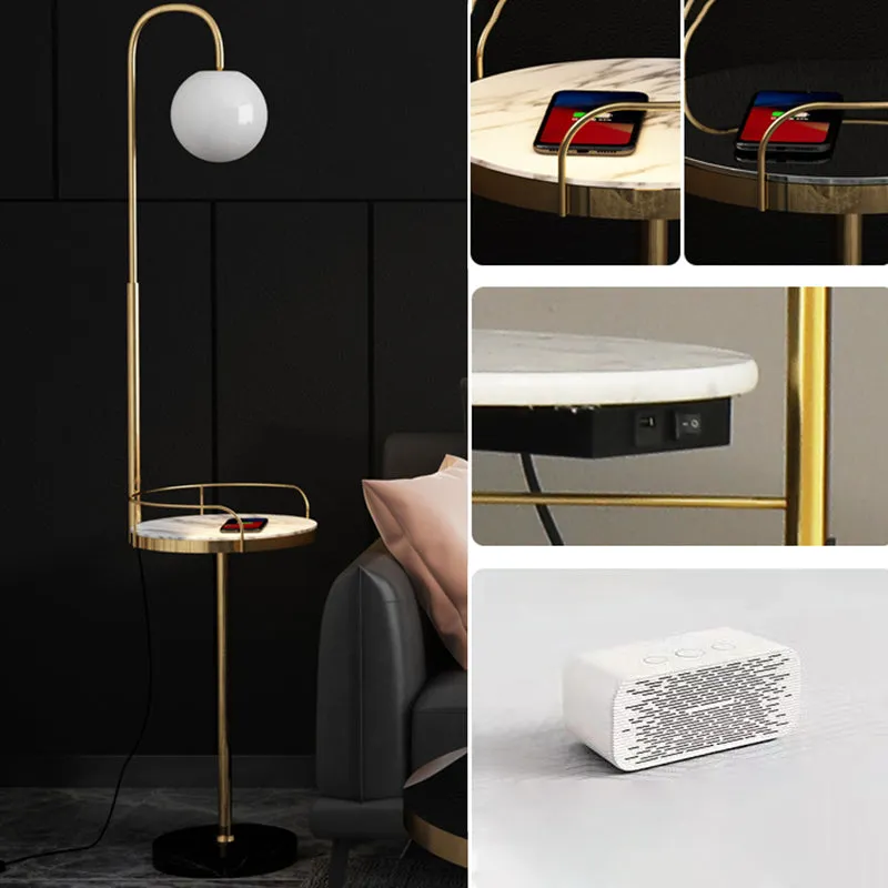 Opal Glass Minimalist Ball Floor Lamp: 1-Light Living Room Standing Light with Guardrail