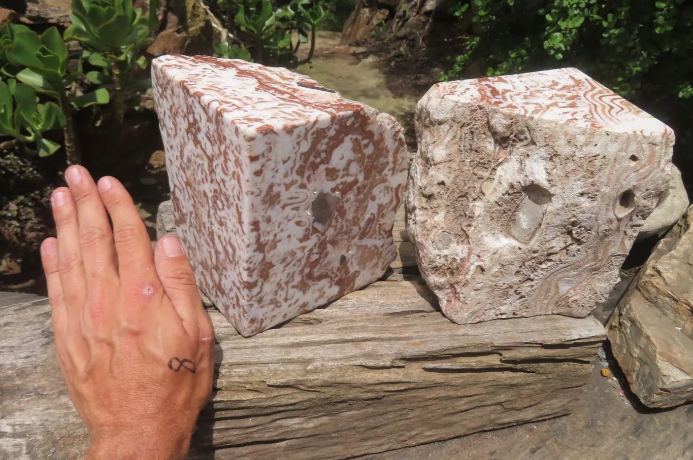 Polished Chocolate Swirl Aragonite Bookends x 2 From Namibia