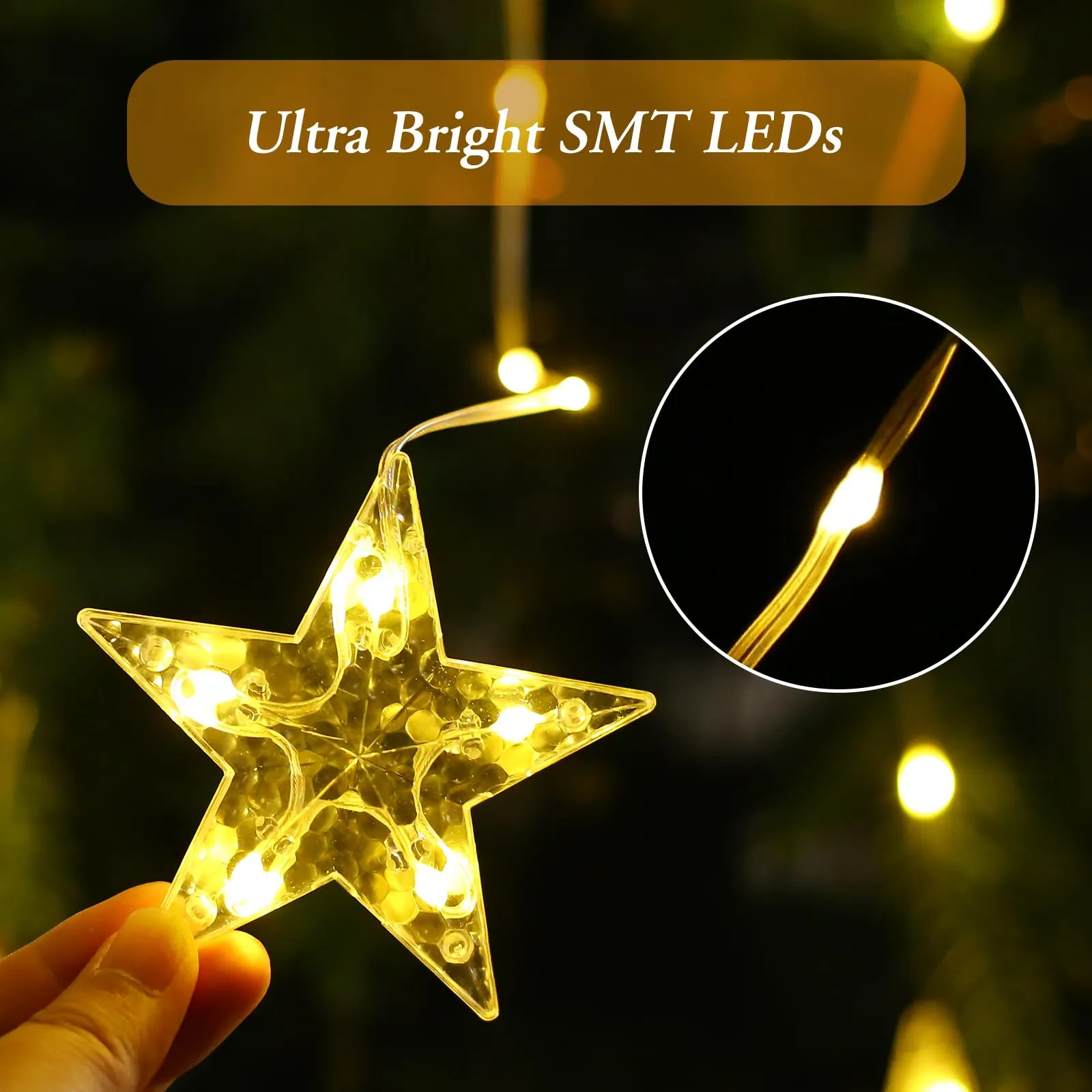 Quntis 9 Stars Warm White Xmas Lights for Windows – 8 Lighting Modes, 76 LEDs, Create a Magical Ambiance for Holiday & Christmas Decor