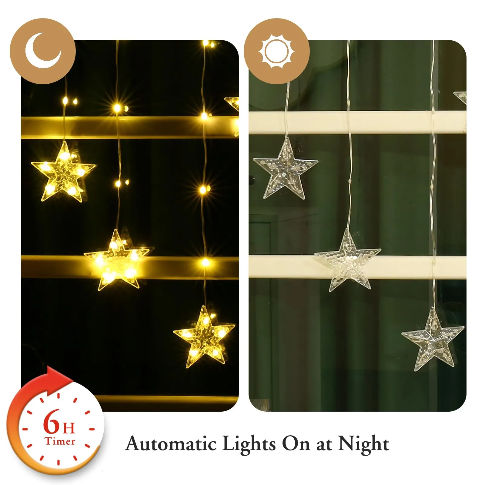 Quntis 9 Stars Warm White Xmas Lights for Windows – 8 Lighting Modes, 76 LEDs, Create a Magical Ambiance for Holiday & Christmas Decor