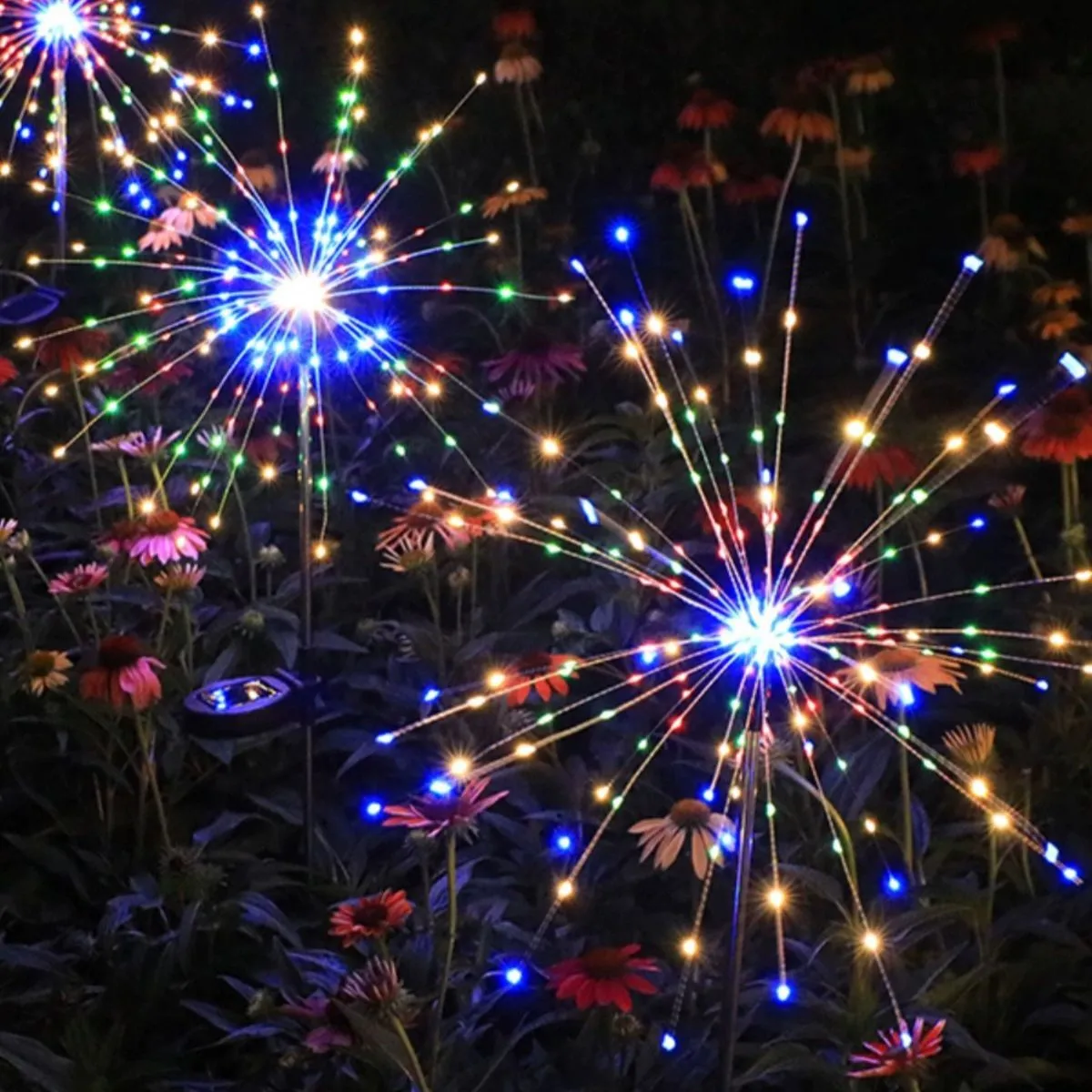 Quntis IP65 8-Models 200 Lights Solar Outdoor Garden Christmas Lights – Waterproof Stake Fairy Lights, Firework & Dandelion Designs for Holiday Lawn Décor