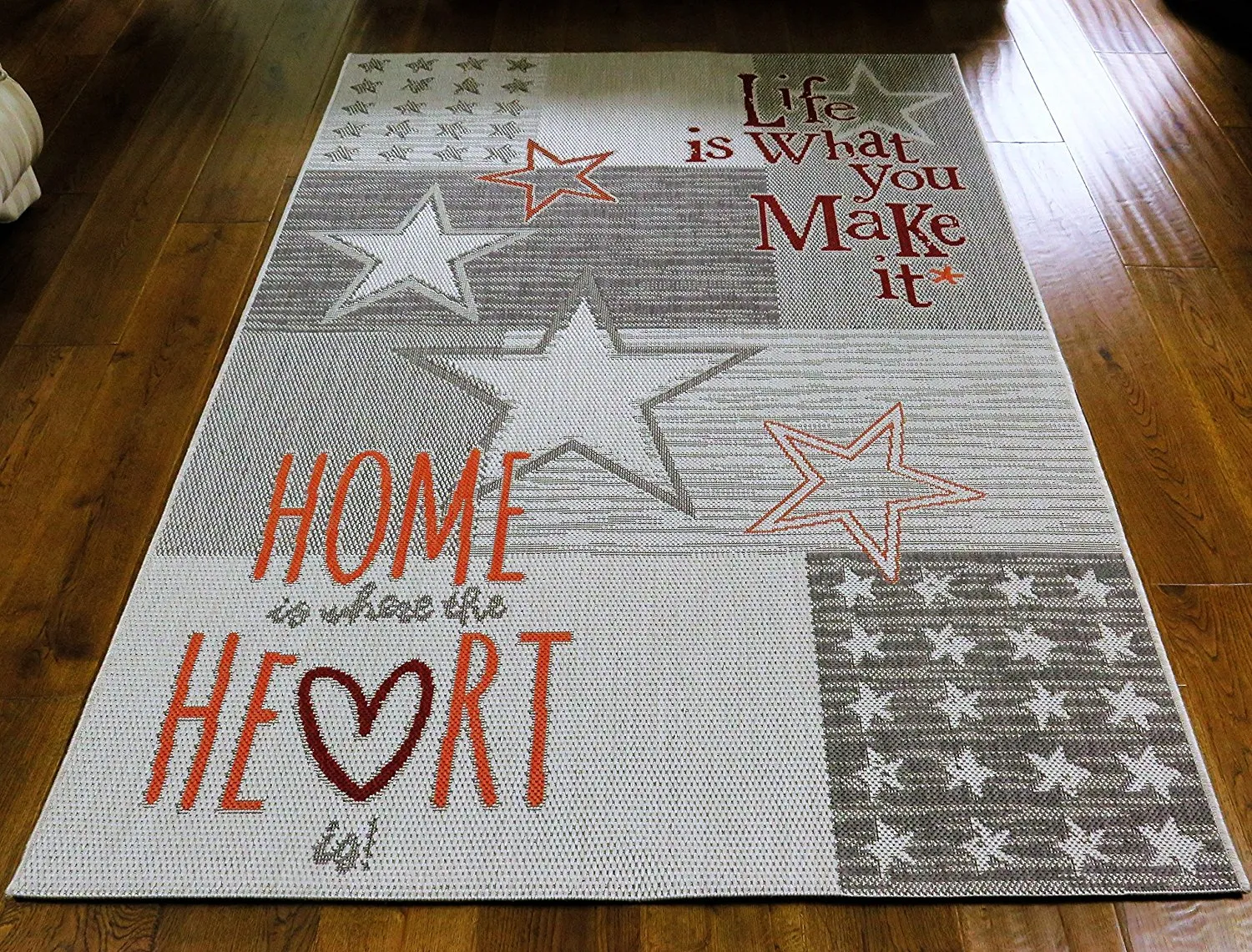 "Home/Heart Letters" Nostalgic Collection with Stars Flat Weave-Light Grey-160x230cm