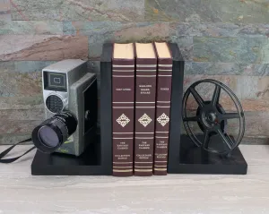 Revere Cine Zoom Vintage Camera Bookends, DVD Holder, movie room & home theater decoration