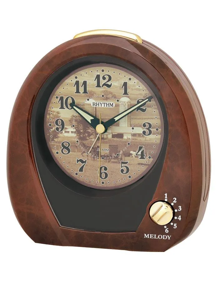 Rhythm Countryside Morning Alarm Clock - Brown Case - Melody Selection