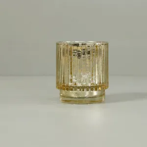 Ribbed Gold Glass Tealight Candle Holder