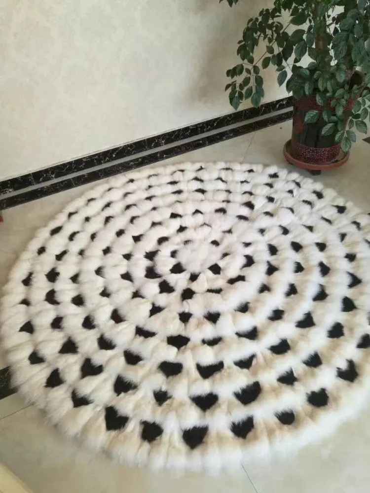 Round Circular Fox Fur Rugs Carpets