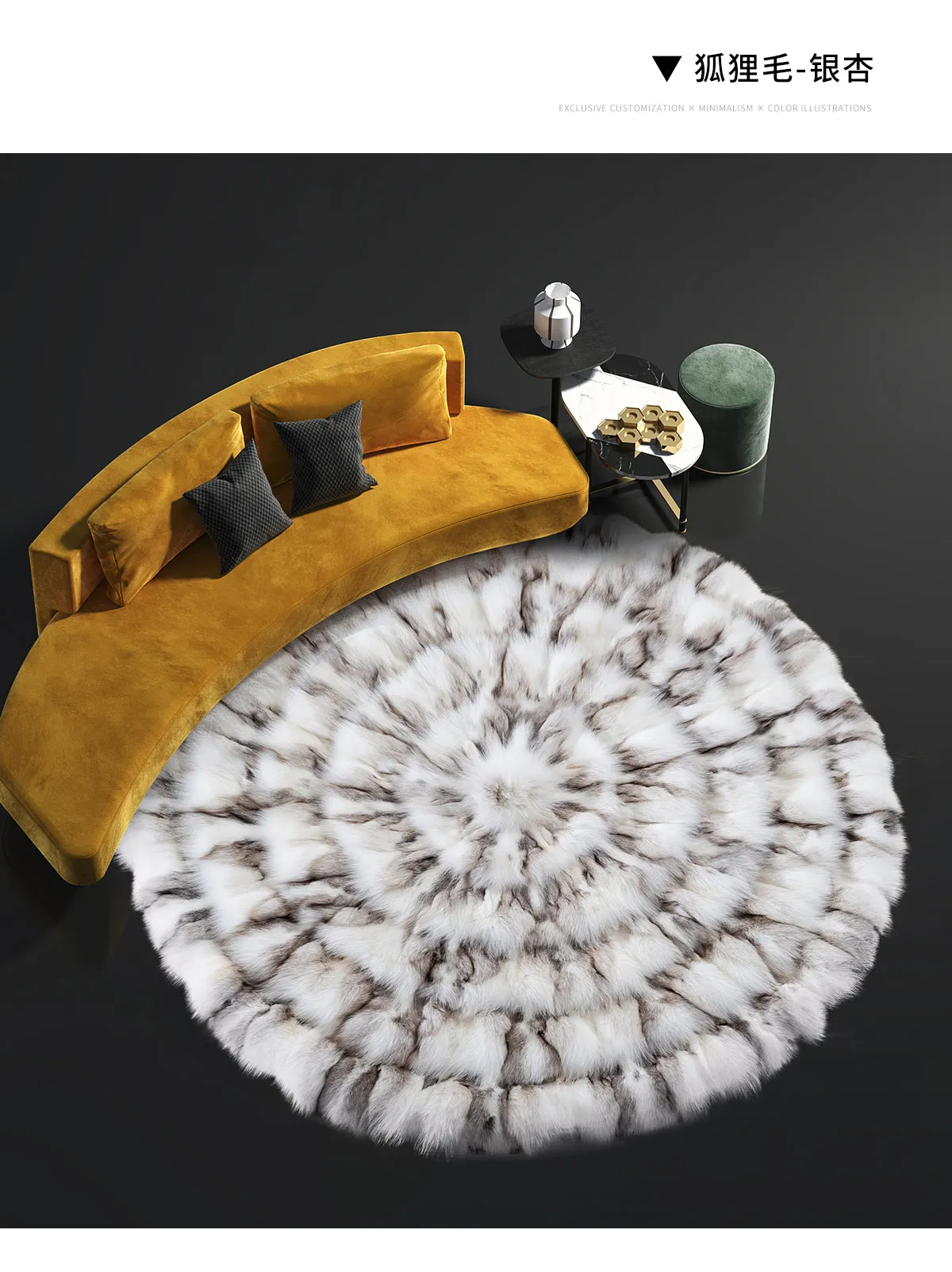 Round Real Saga Fox Fur Rugs Carpets