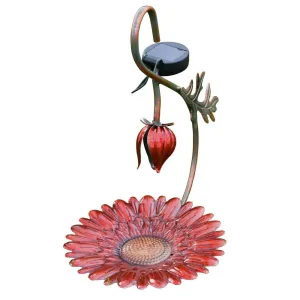 Solar LED Light Red Hanging Metal Bird Feeder