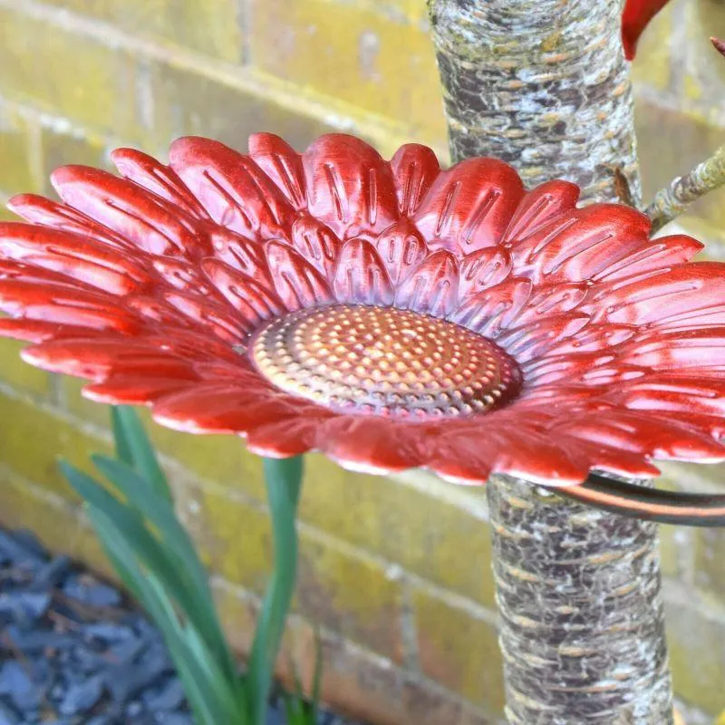 Solar LED Light Red Hanging Metal Bird Feeder