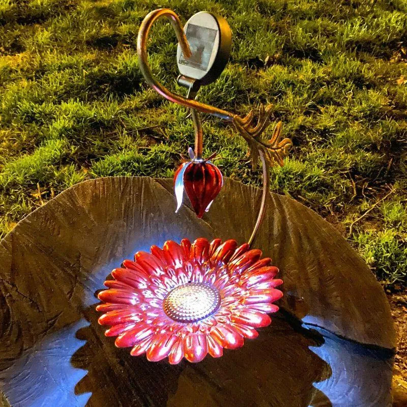 Solar LED Light Red Hanging Metal Bird Feeder