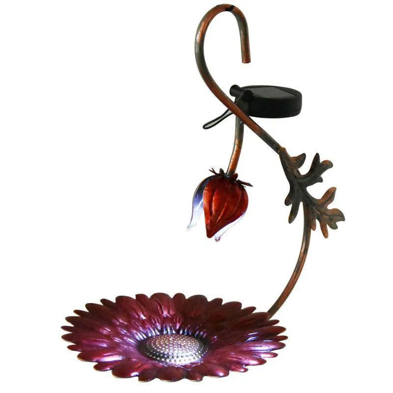 Solar LED Light Red Hanging Metal Bird Feeder