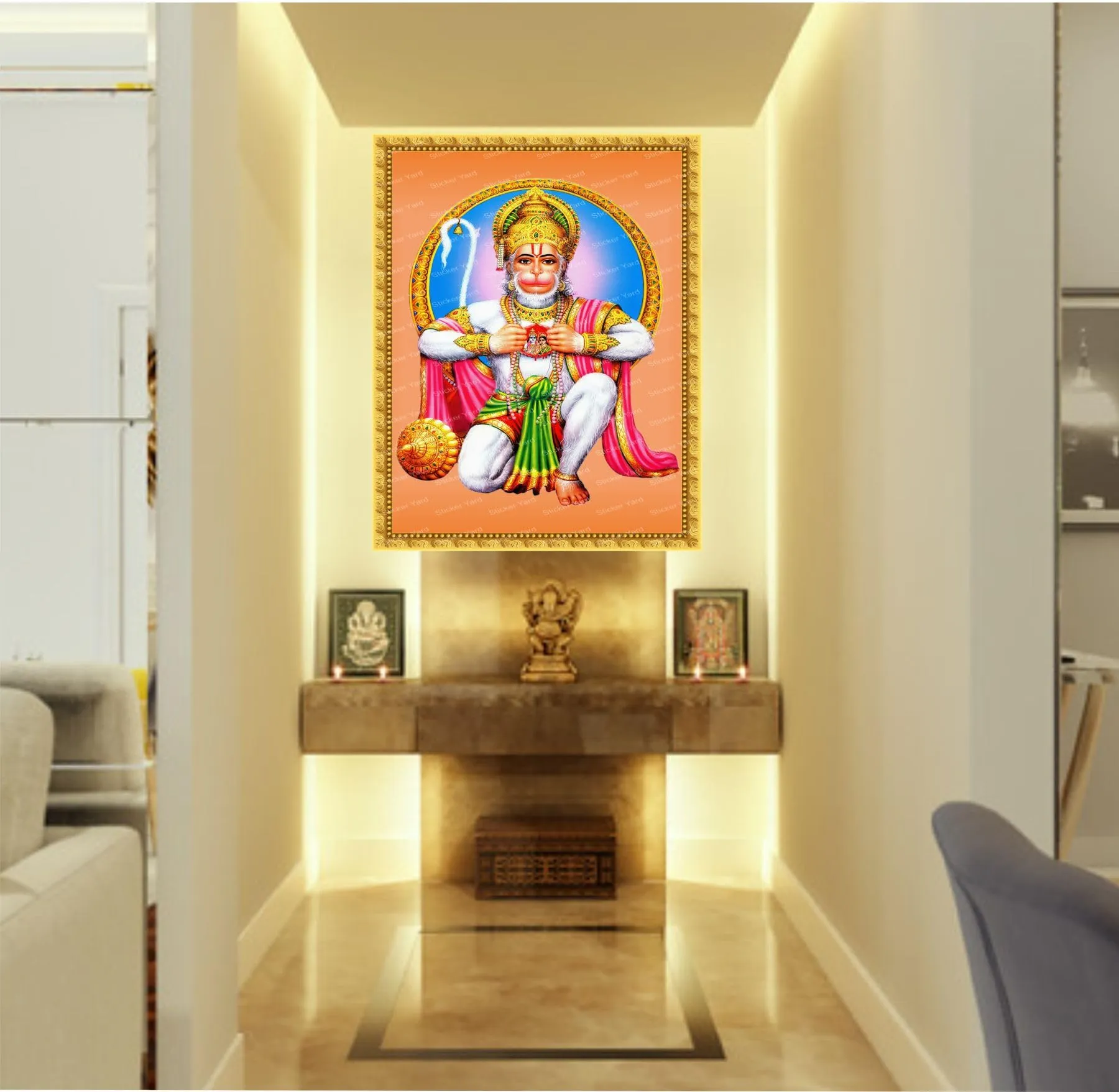 StickerYard God Hanuman Ji Wall Stickers for Pooja Room,Mandir Vinyl Stickers Standard Size 19X26INCH (Poster Without Frame)