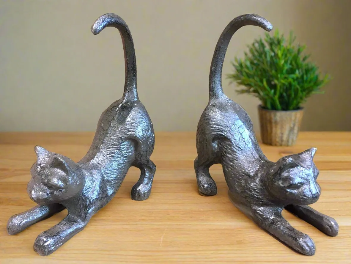 Stretching Cat Cast Iron Book Ends / Door Stop