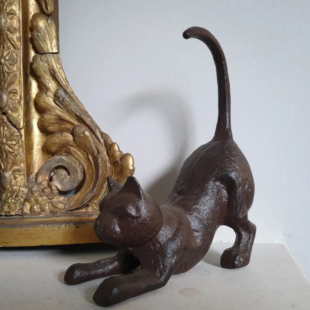 Stretching Cat Cast Iron Book Ends / Door Stop