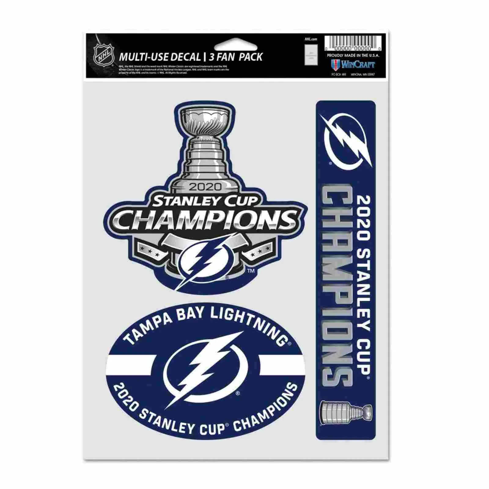 Tampa Bay Lightning 2020 NHL Stanley Cup Champions Multi-Use Fan Decal Set (3pk)