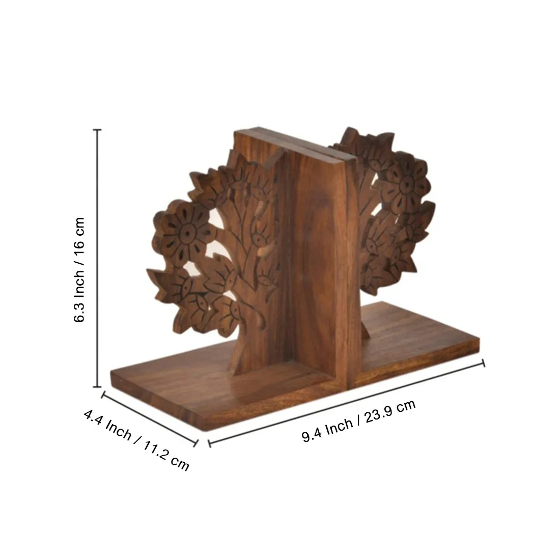 'Tree Of Life' - Hand Carved & Engraved Sheesham Wood Bookend