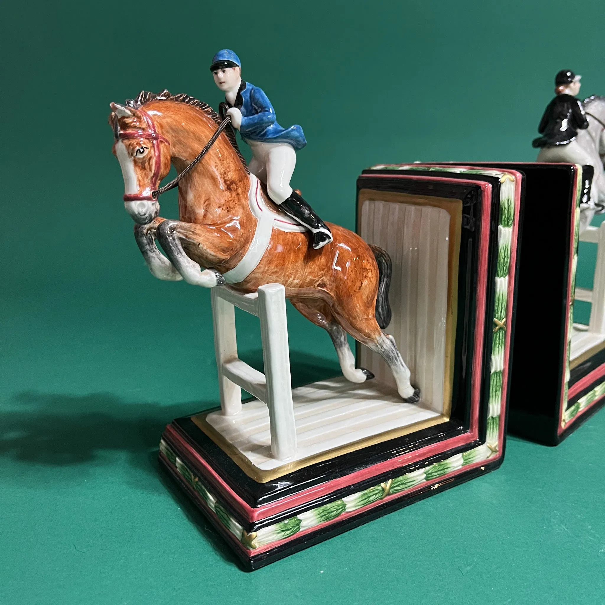 Vintage Ceramic Show Jumpers Horse Bookends, Set of 2