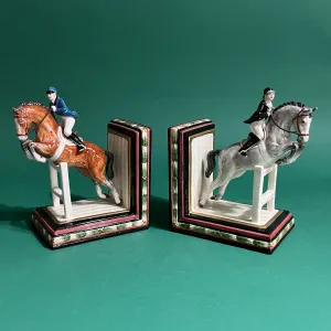 Vintage Ceramic Show Jumpers Horse Bookends, Set of 2