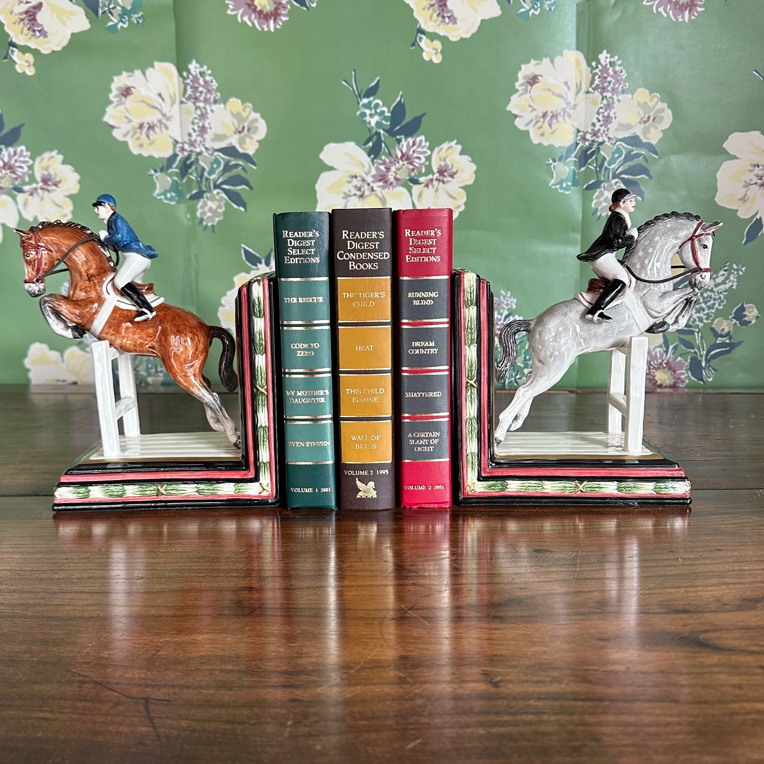 Vintage Ceramic Show Jumpers Horse Bookends, Set of 2