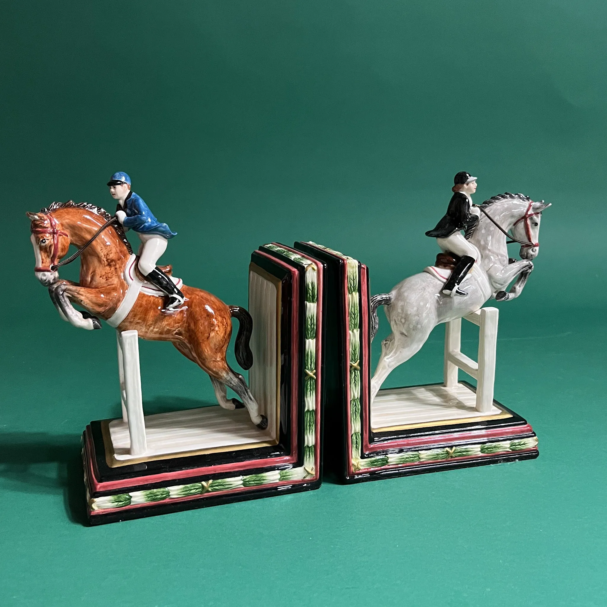 Vintage Ceramic Show Jumpers Horse Bookends, Set of 2