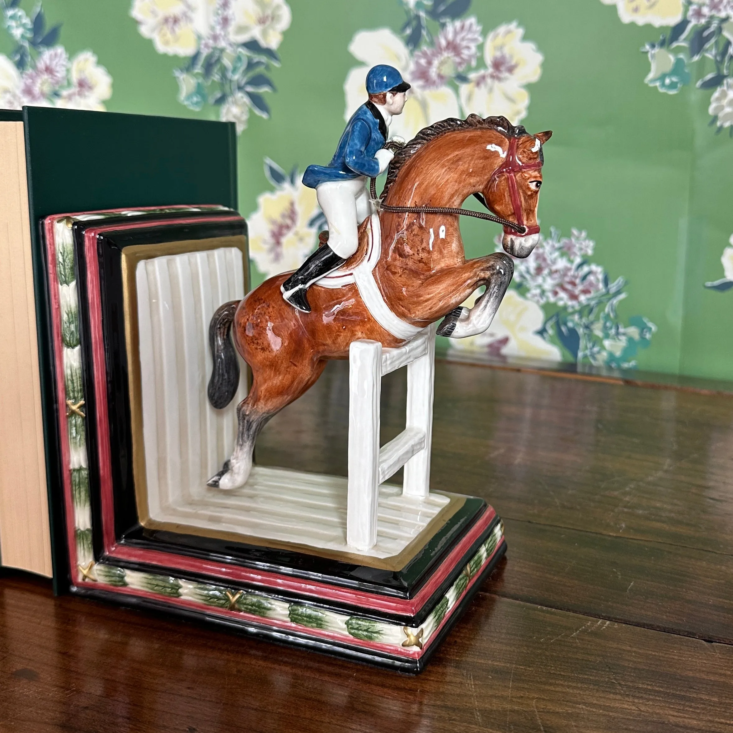 Vintage Ceramic Show Jumpers Horse Bookends, Set of 2