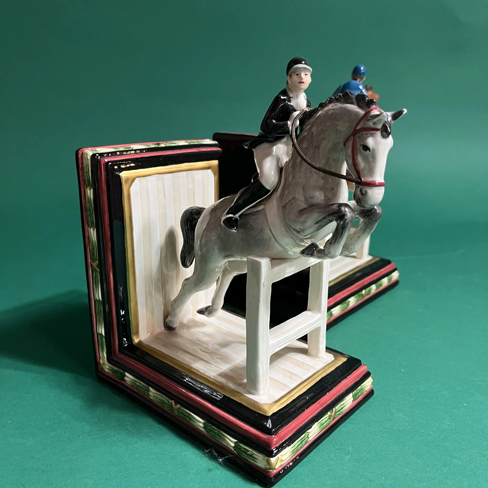 Vintage Ceramic Show Jumpers Horse Bookends, Set of 2