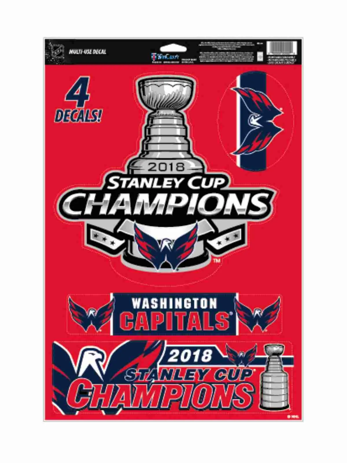 Washington Capitals 2018 NHL Stanley Cup Champions Multi-Use Decal Set (4 Pack)