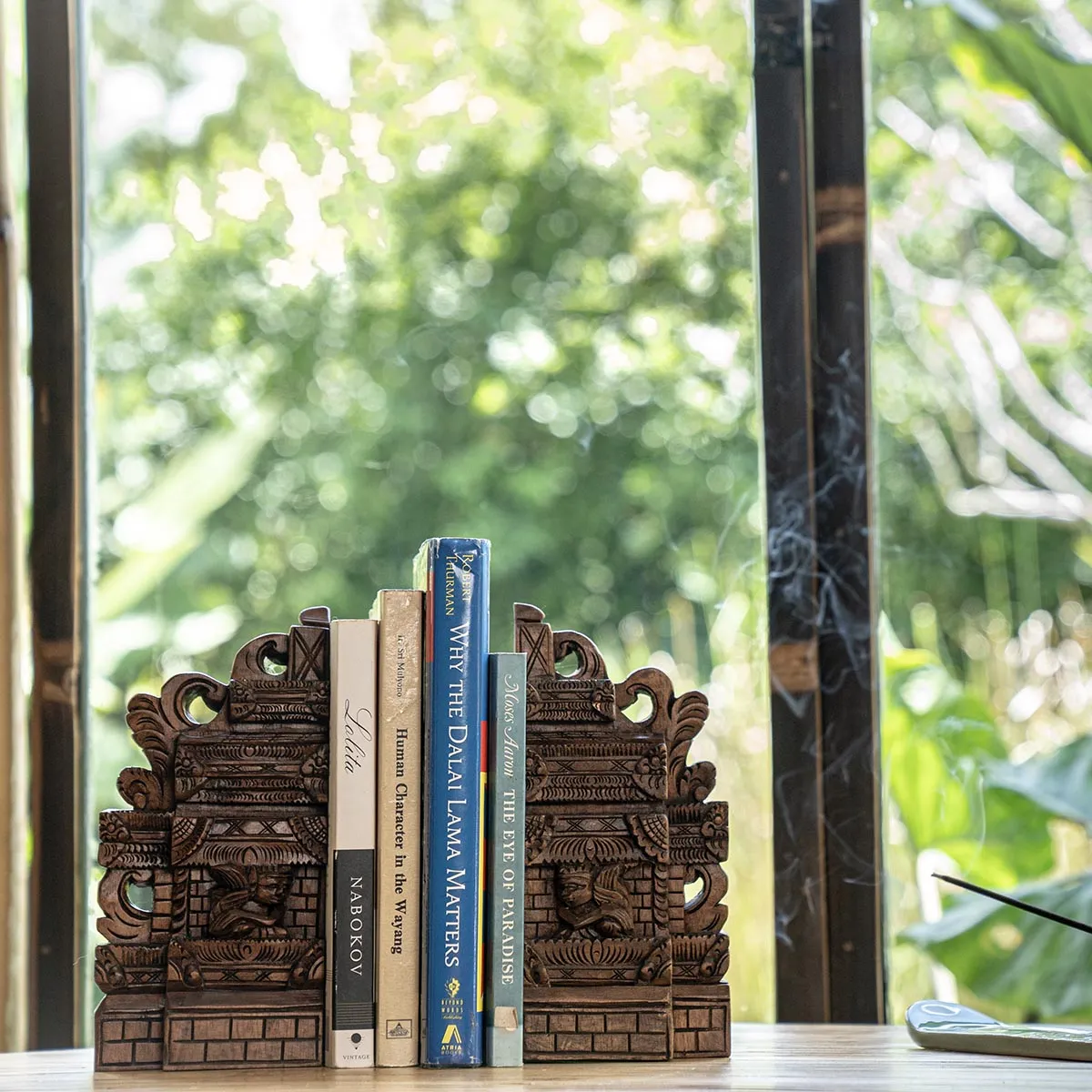 Wood Carved Temple Door Bookends